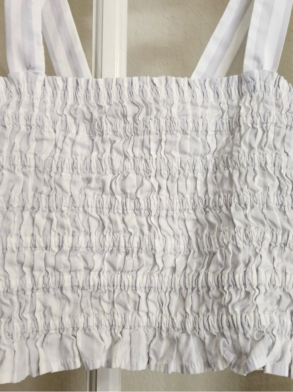 J. Crew White Smocked Crop Tank with Striped Straps